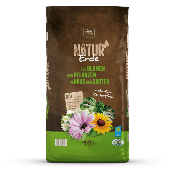 PATZER NATUR Erde BIO für Blumen & Pflanzen im Haus & Garten torffrei - 45 Liter