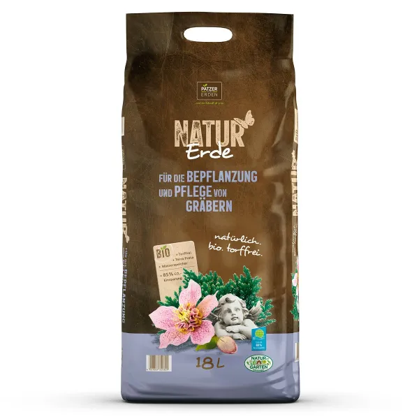 PATZER NATUR Erde BIO für die Beflanzung & Pflege von Gräbern torffrei - 18 Liter