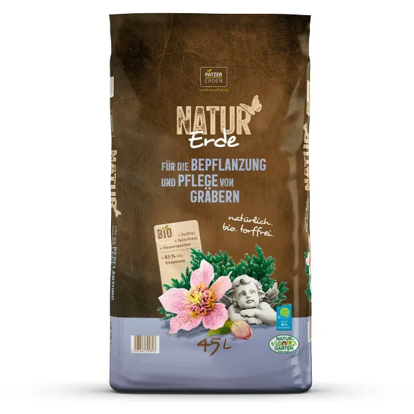 PATZER NATUR Erde BIO für die Beflanzung & Pflege von Gräbern torffrei - 45 Liter