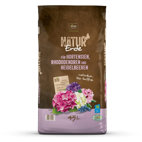 PATZER NATUR Erde BIO für Hortensien Rhododendren & Heidelbeeren torffrei - 45 Liter