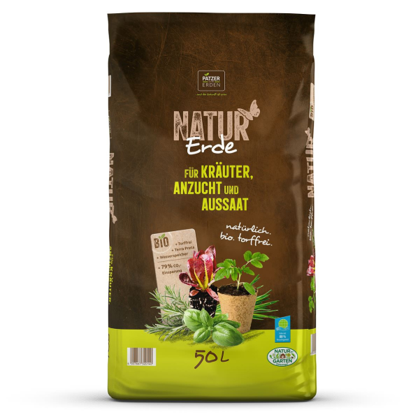 PATZER NATUR Erde BIO für Kräuter Anzucht- & Aussaat torffrei - 50 Liter