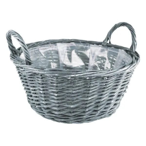 Pflanzkorb mit Griffen/Weide grey-washed