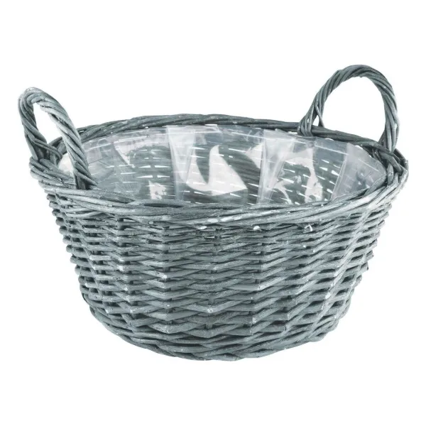 Pflanzkorb mit Griffen/Weide grey-washed