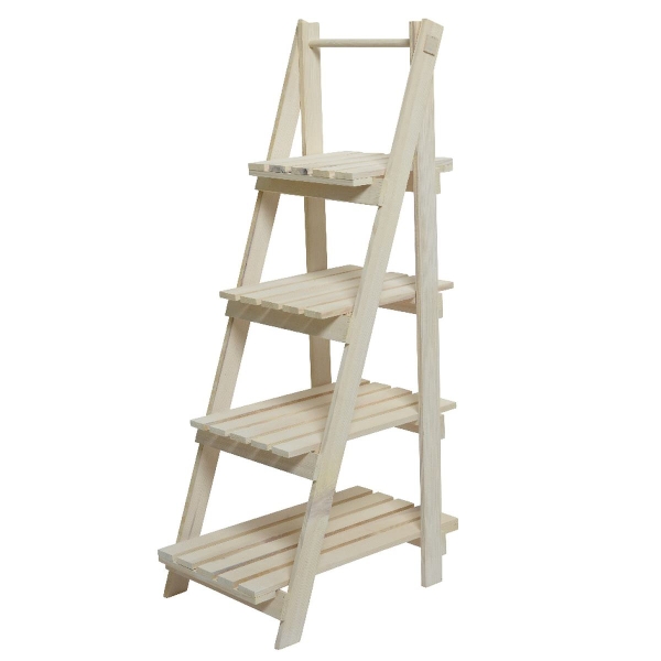 Pflanzenregal Dreieck geweißt 4 Böden 52,5 cm x 109 cm - Pinienholz