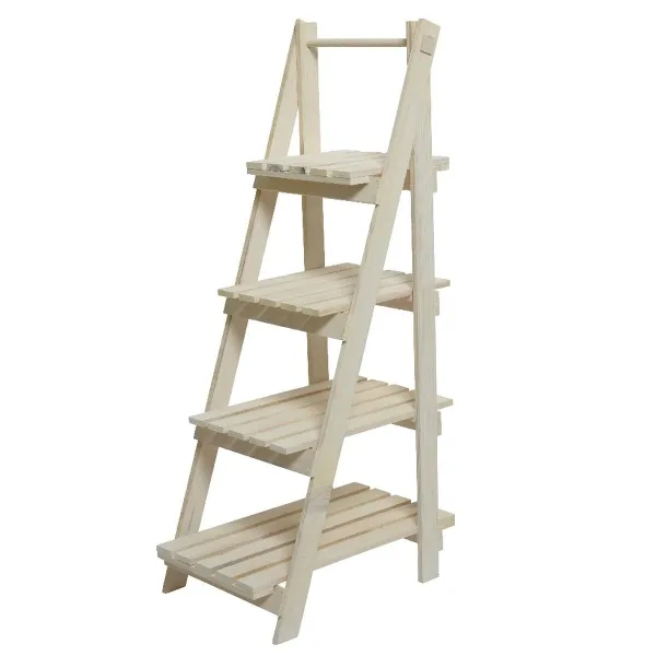 Pflanzenregal Dreieck geweißt 4 Böden 52,5 cm x 109 cm - Pinienholz