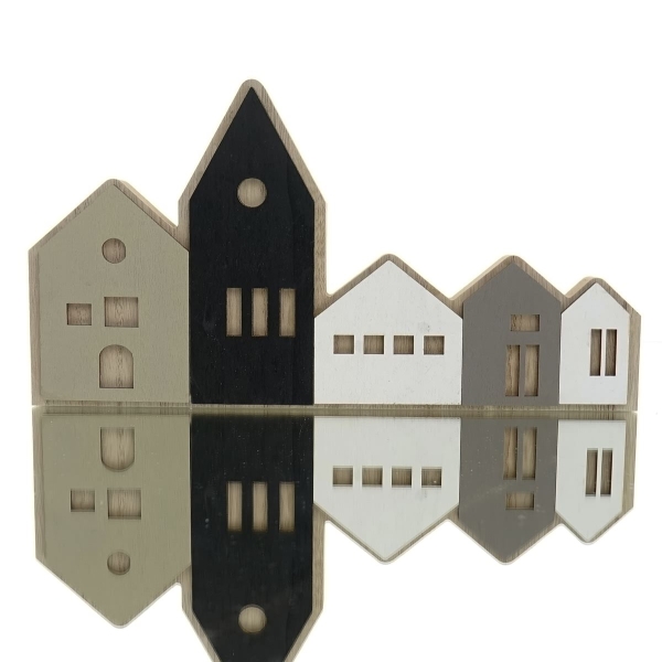 POSIWIO Häuserzeile L Schwarz Weiß & Grau Länge 30 cm Höhe 16 cm - MDF