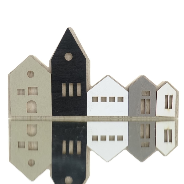 POSIWIO Häuserzeile S Schwarz  Weiß & Grau Länge 20 cm Höhe 11 cm - MDF 