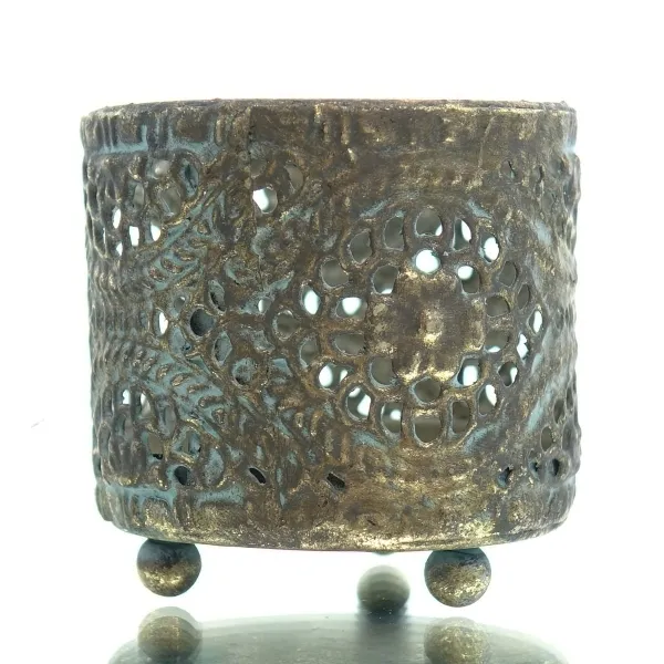 POSIWIO Vintage Teelichthalter Goldfarben mit Rautenmotiv Ø 6 cm - Metall
