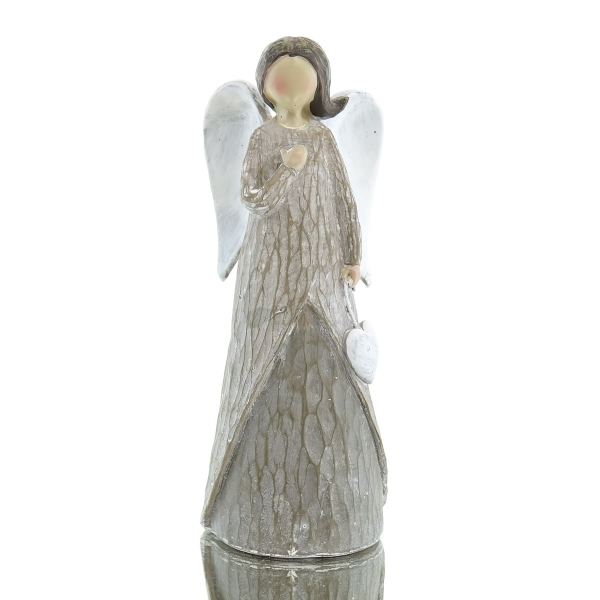 POSIWIO Weihnachtsdeko Engel Braun & Weiß mit Herz in der Hand 18 cm - Polyresin