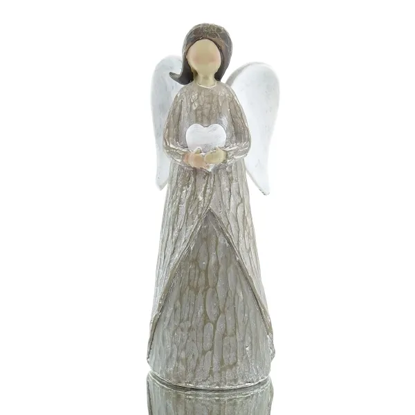 POSIWIO Weihnachtsdeko Engel Braun & Weiß umarmt ein Herz 18 cm - Polyresin