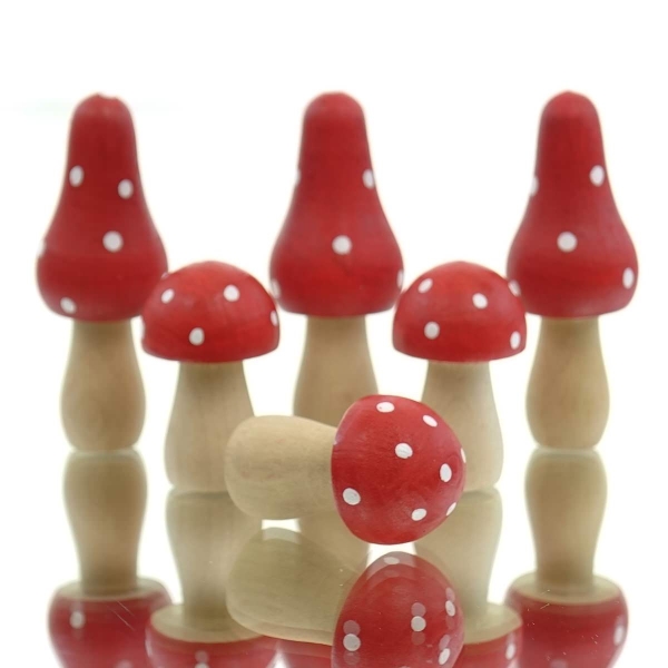 POSIWIO Weihnachtsdeko Fliegenpilze Rot & Weiß in 2 Varianten im 6er Set - Holz