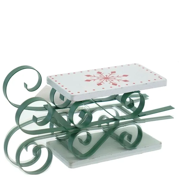 POSIWIO Weihnachtsdeko Schlitten Grün & Weiß 19 x 6 cm - Metall & Holz POSIWIO Weihnachtsdeko Schlitten Grün & Weiß 19 x 6 cm - Metall & Holz