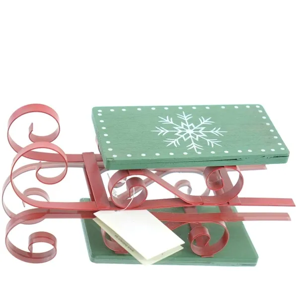 POSIWIO Weihnachtsdeko Schlitten Rot & Grün 19 x 6 cm - Metall & Holz