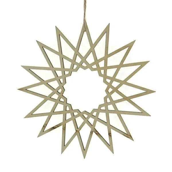 POSIWIO Weihnachtsdeko Stern Natur 16 Zacken Ø ca. 17,7 cm zum Aufhängen - Holz