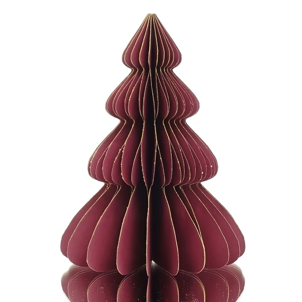 POSIWIO Weihnachtsdeko Tanne Weinrot mit Glitter Ø 10 cm Höhe 15 cm - Papier