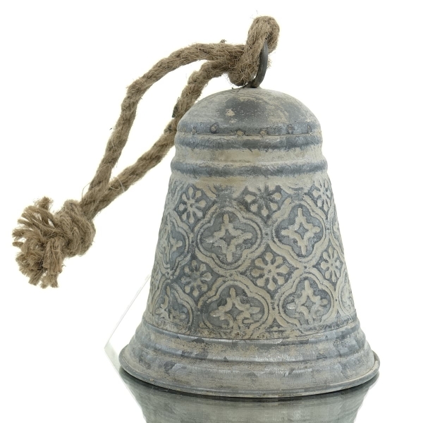 POSIWIO Weihnachtsglocke Grau mit Patina funktionsfähig Ø 12,5 cm - Metall