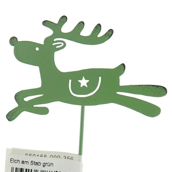 POSIWIO Weihnachtspflanzenstecker Elch Grün springend 25 cm - Metall POSIWIO Weihnachtspflanzenstecker Elch Grün springend 25 cm - Metall