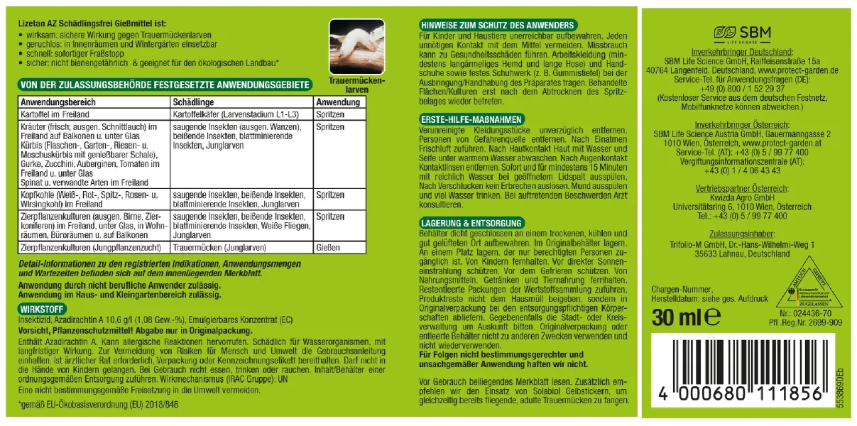 PROTECT GARDEN Lizetan® AZ Schädlingsfrei Gießmittel für 6 Liter - 30 ml