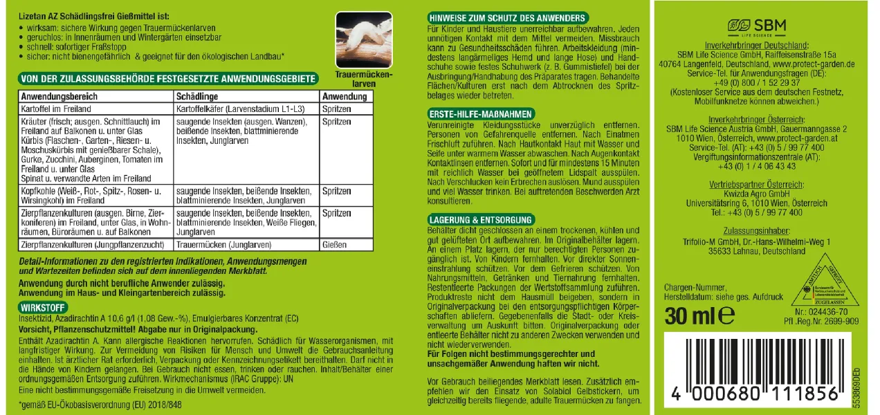 PROTECT GARDEN Lizetan® AZ Schädlingsfrei Gießmittel für 6 Liter - 30 ml x 5