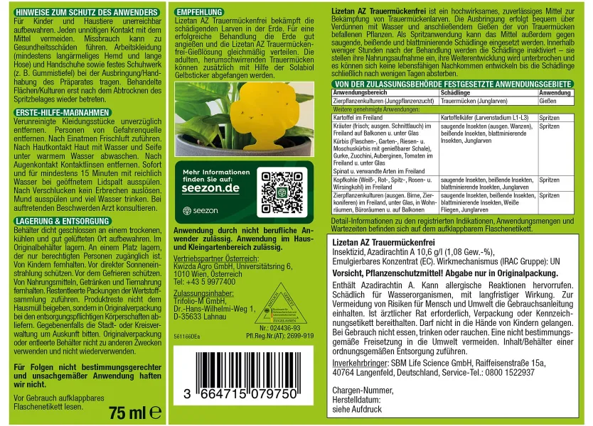 PROTECT GARDEN Lizetan® AZ Trauermückenfrei 75 ml für 15 Liter Gießwasser
