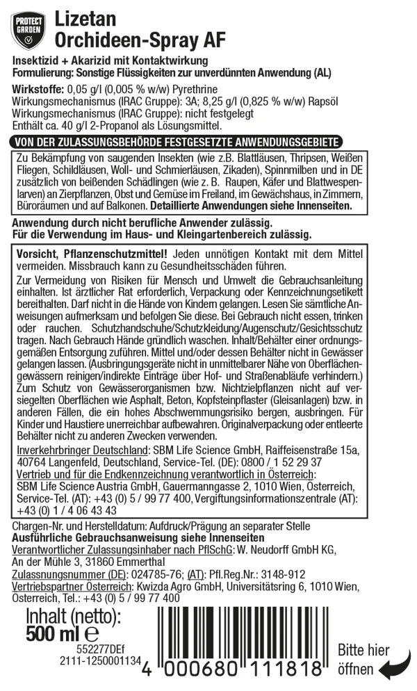 PROTECT GARDEN Lizetan® Orchideen-Spray AF anwendungsfertig - 500 ml