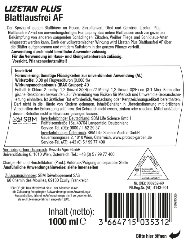 PROTECT GARDEN Lizetan Plus Blattlausfrei AF 1 Liter anwendungsfertig
