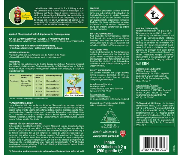 PROTECT GARDEN Lizetan Plus Combistäbchen für Zimmer- & Balkonpflanzen - 100 Stück