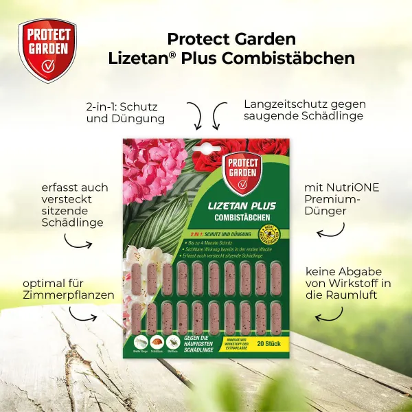 PROTECT GARDEN Lizetan Plus Combistäbchen für Zimmer- & Balkonpflanzen - 20 Stück
