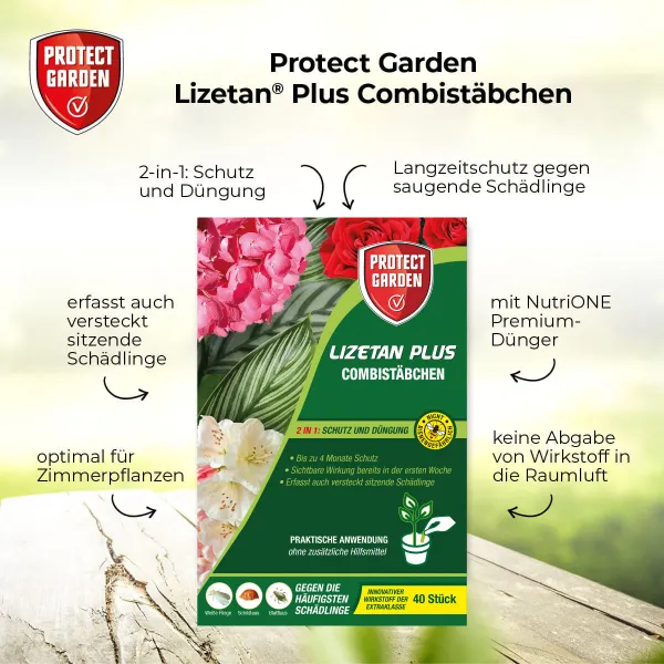 PROTECT GARDEN Lizetan Plus Combistäbchen für Zimmer- & Balkonpflanzen - 40 Stück