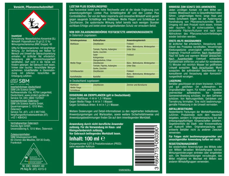 PROTECT GARDEN Lizetan Plus Schädlingsfrei für 37 Liter Spritzwasser - 100 ml