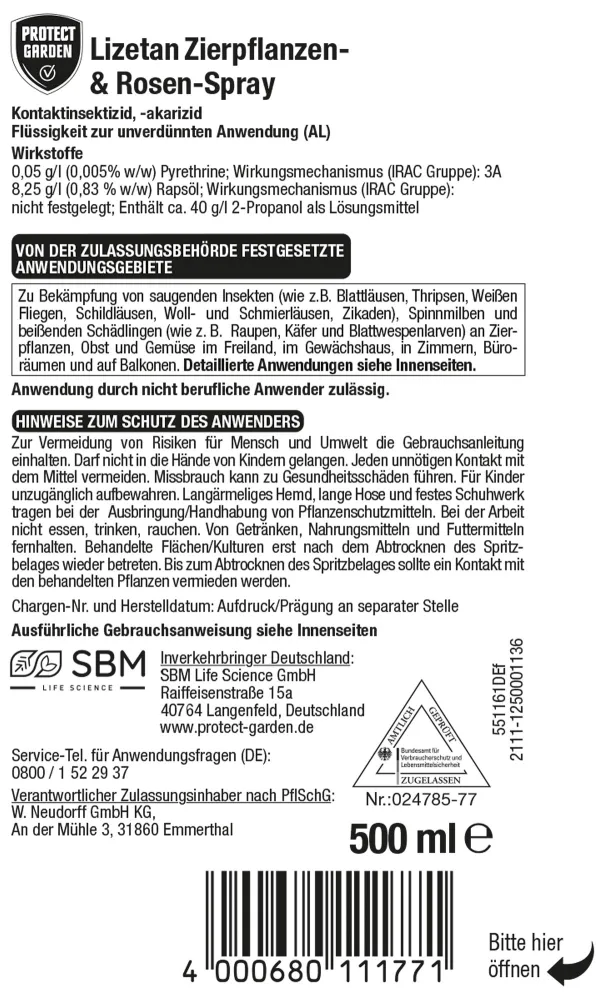 PROTECT GARDEN Lizetan® Zierpflanzen- & Rosen-Spray AF - 500 ml