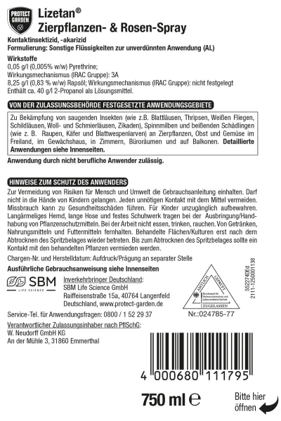 PROTECT GARDEN Lizetan® Zierpflanzen- & Rosen-Spray AF - 750 ml