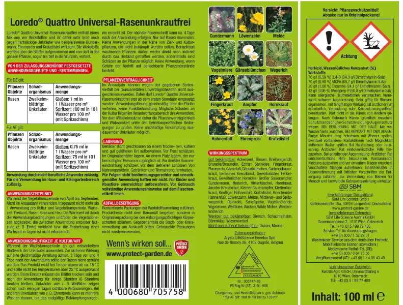 PROTECT GARDEN Loredo Quattro Universal-Rasenunkrautfrei 100 ml