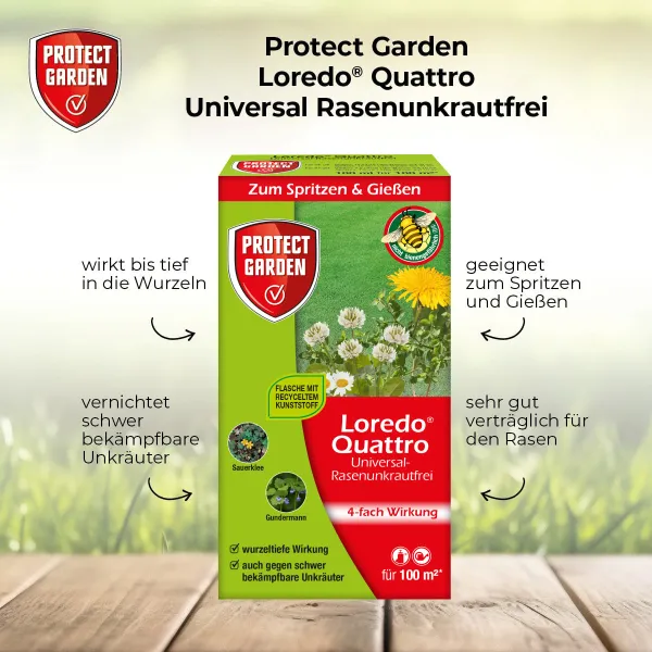 PROTECT GARDEN Loredo® Quattro Universal-Rasenunkrautfrei 100 ml für 100 m²
