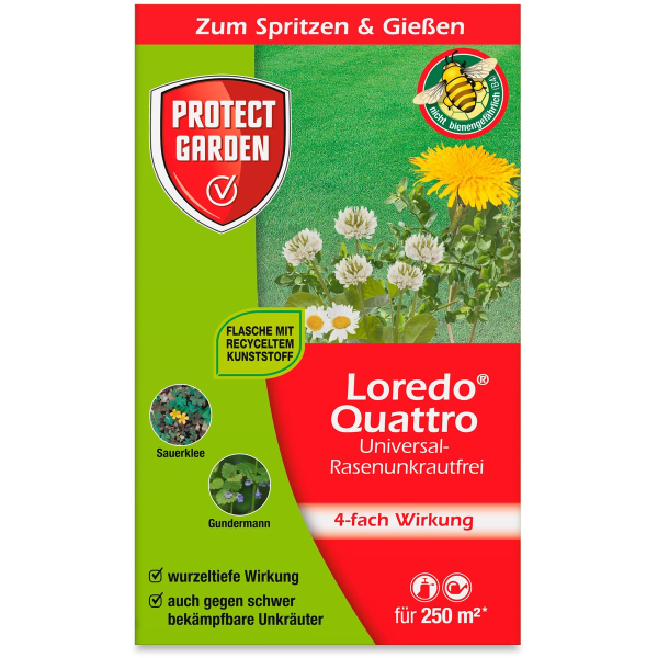 PROTECT GARDEN Loredo® Quattro Universal-Rasenunkrautfrei 250 ml für 250 m²