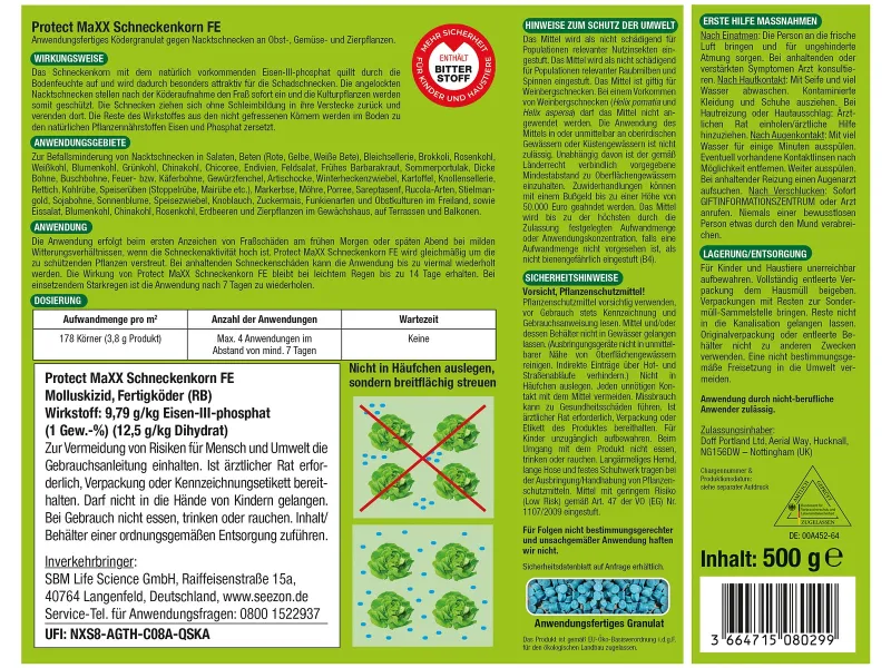 PROTECT GARDEN Protect MaXX Schneckenkorn FE für 130 m² - 500 g