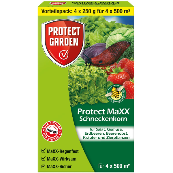 PROTECT GARDEN Protect MaXX Schneckenkorn für bis zu 2.000 m² - 4 x 250 g