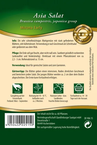 Quedlinburger Asia Salat Mizuna Early - Premium Gemüsesamen