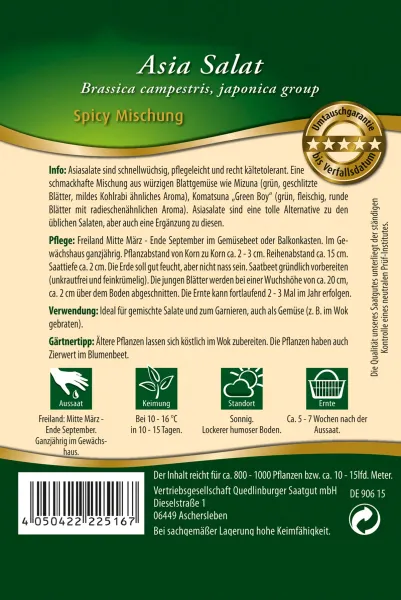 Quedlinburger Asia Salat Spicy Mischung - Premium Gemüsesamen