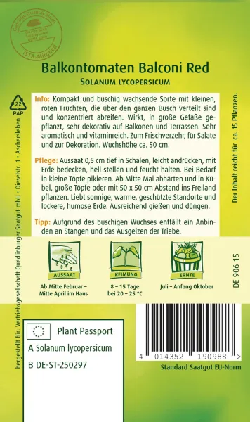 Quedlinburger Balkontomaten Balconi Red - Gemüsesamen