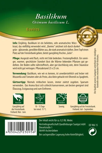 Quedlinburger Basilikum Bavires - Premium Kräutersamen