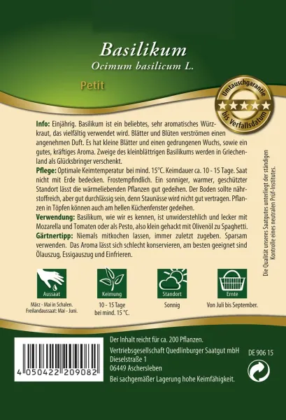 Quedlinburger Basilikum Petit - Premium Kräutersamen