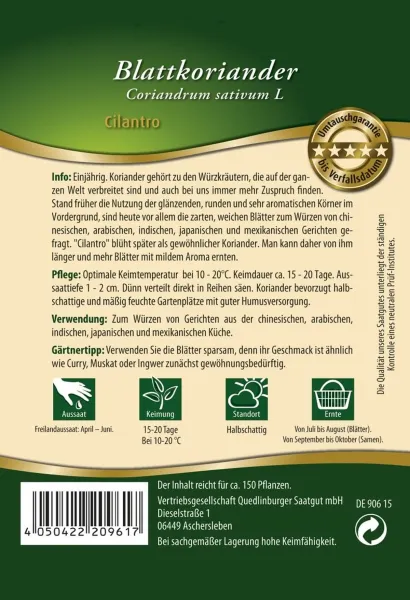 Quedlinburger Blattkoriander Cilantro - Premium Kräutersamen