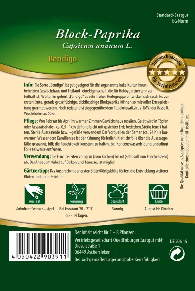 Quedlinburger Blockpaprika Bendigo F1-Hybride - Gemüsesamen