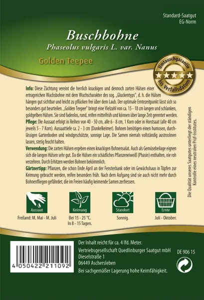 Quedlinburger Buschbohne Golden Teepee - Gemüsesamen