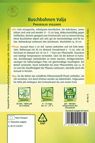 Quedlinburger Buschbohnen Valja - Gemüsesamen