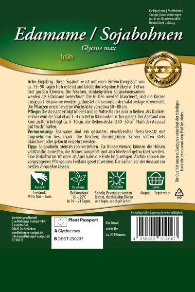 Quedlinburger Edamame Sojabohnen Frühe Sorte - Gemüsesamen