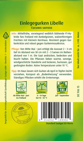 Quedlinburger Einlegegurken Libelle F1-Hybride - Gemüsesamen