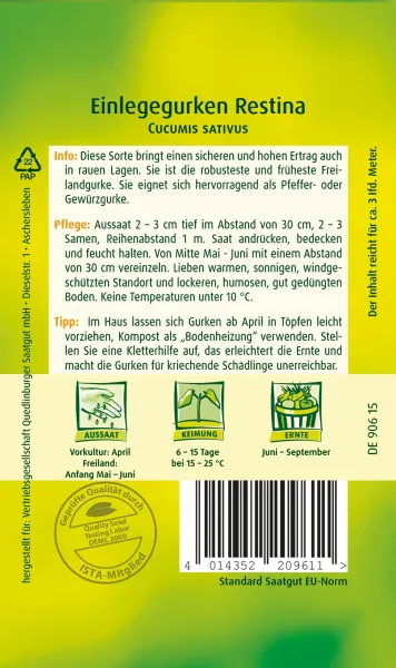 Quedlinburger Einlegegurken Restina F1-Hybride - Gemüsesamen