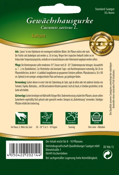 Quedlinburger Gewächshausgurke Saturn - Gemüsesamen